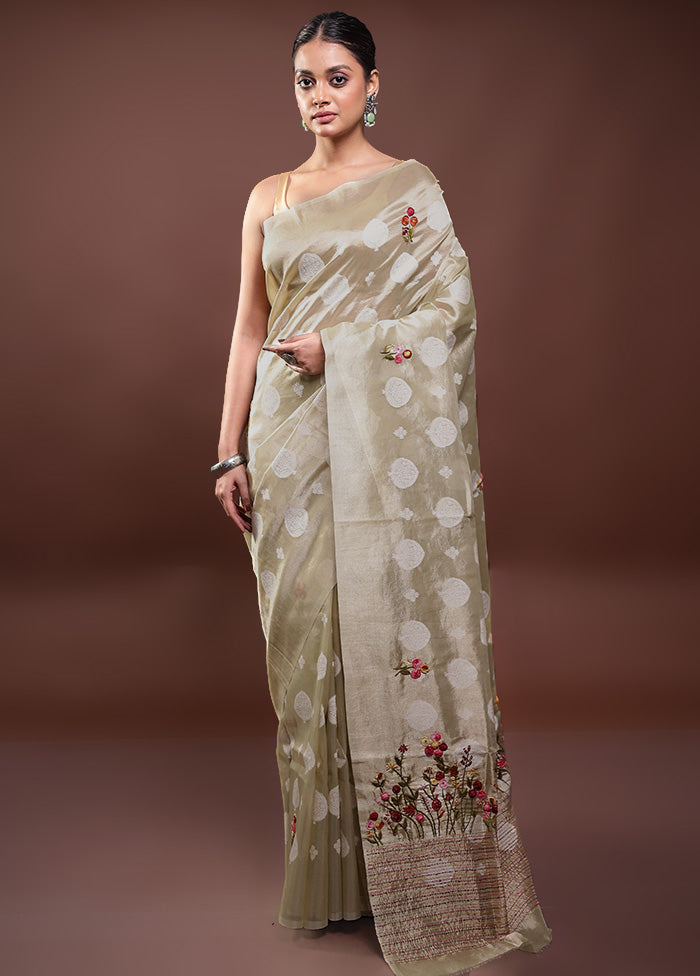 Cream Tissue Silk Saree With Blouse Piece Clearance Store For Sale