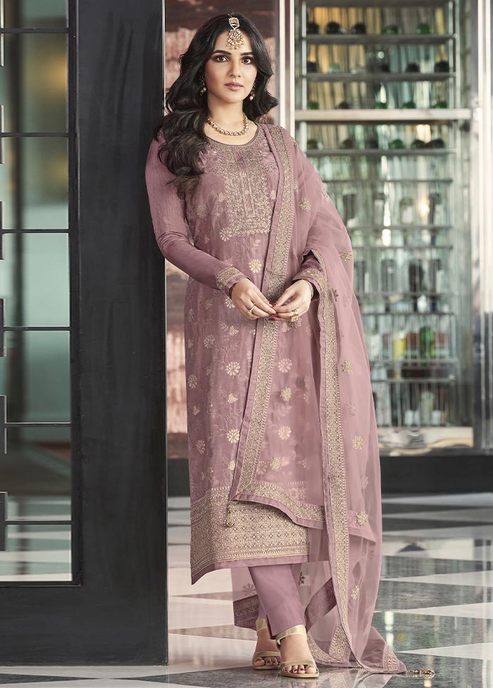 3 Pc Mauve Semi Stitched Silk Suit Set Free Shipping Popular