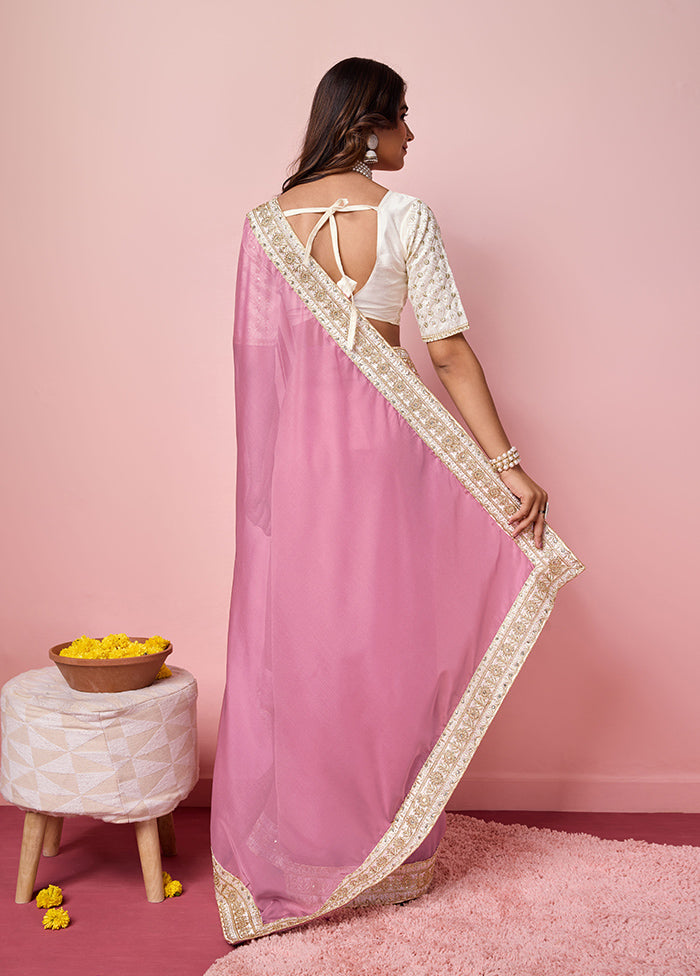 Pink Organza Saree With Blouse Piece Really For Sale