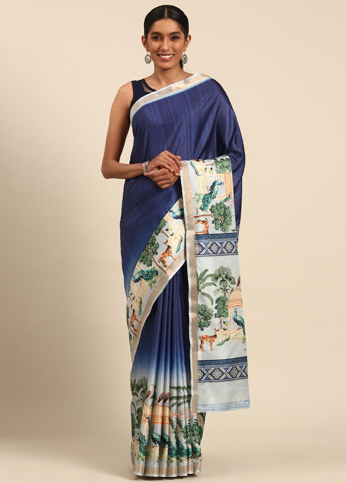 Blue Cotton Saree With Blouse Piece For Nice Online