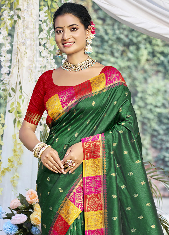 Dark Green Dupion Silk Saree With Blouse Piece From China Cheap Pice