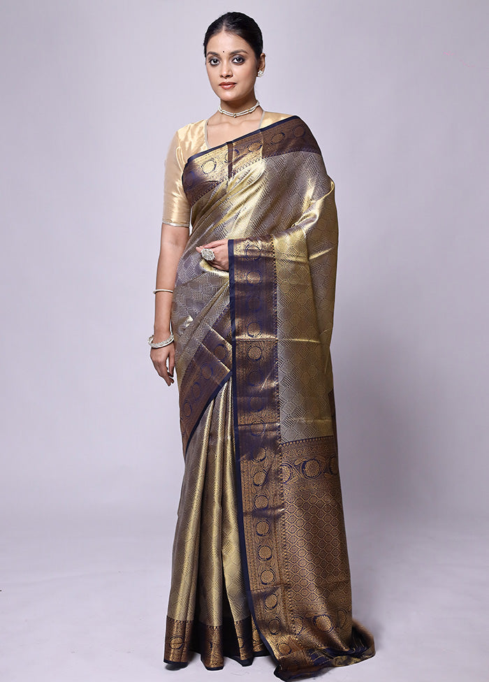 Golden Dupion Silk Saree With Blouse Piece Cheapest Sale Online