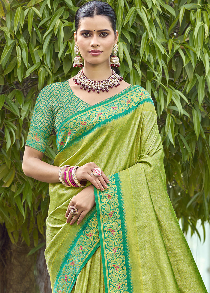 Light Green Dupion Silk Saree With Blouse Piece Cheap Sale Big Sale