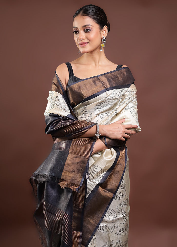 Cream Tussar Silk Saree With Blouse Piece Buy Cheap Tumblr