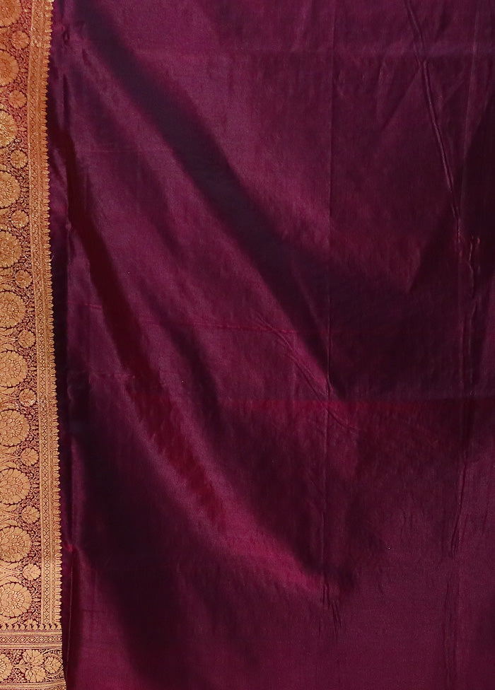 Wine Banarasi Silk Saree With Blouse Piece Outlet Recommend