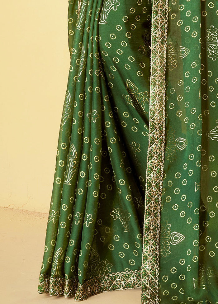 Pine Green Chiffon Silk Saree With Blouse Piece Buy Cheap 2025 Unisex