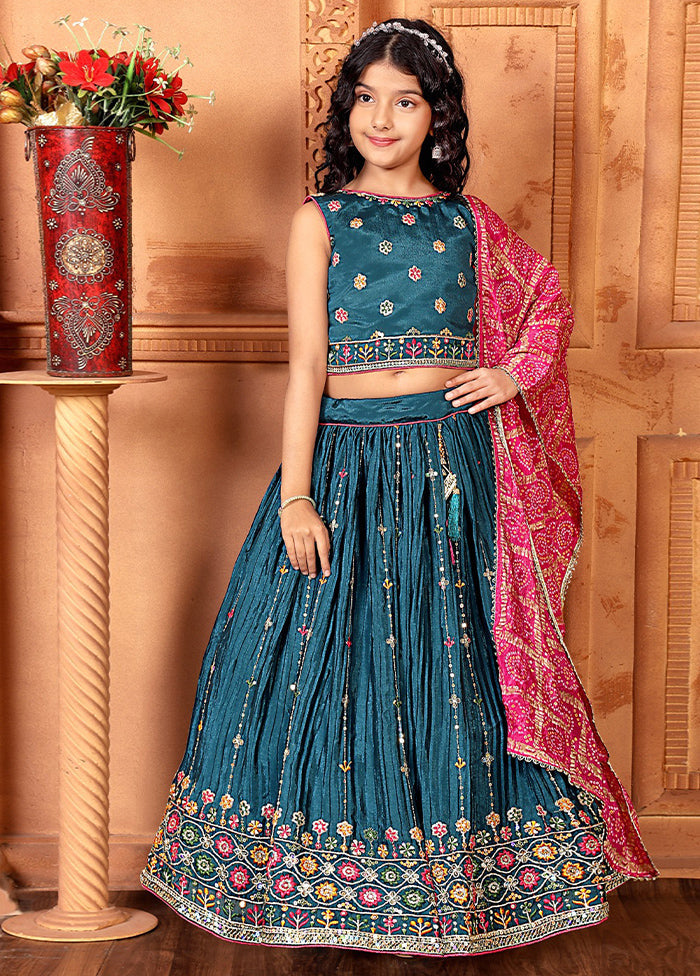 Teal Silk Sequance Embroidery Work Lehenga With Dupatta Manchester Great Sale Cheap Online