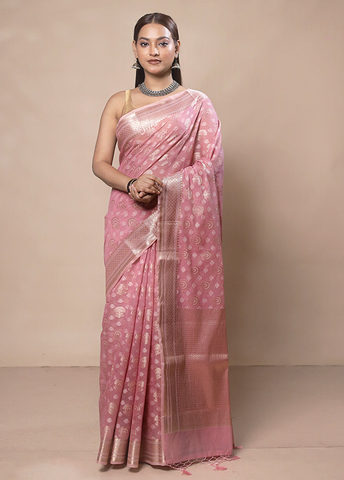 Pink Kora Silk Saree With Blouse Piece Buy Cheap Extremely