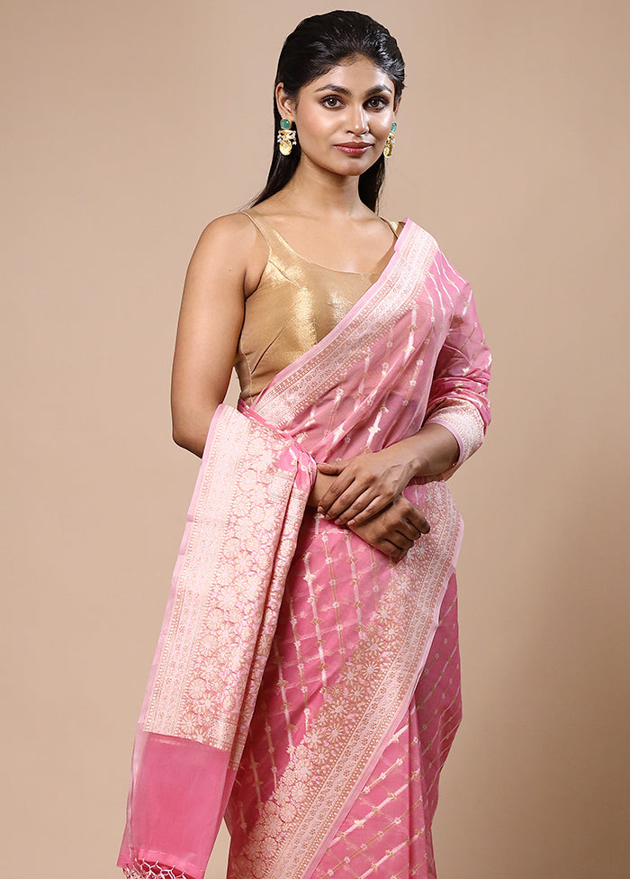 Pink Kora Silk Saree With Blouse Piece Outlet Sast