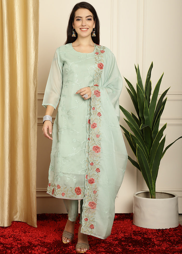 3 Pc Green Unstitched Net Suit Set Clearance From China