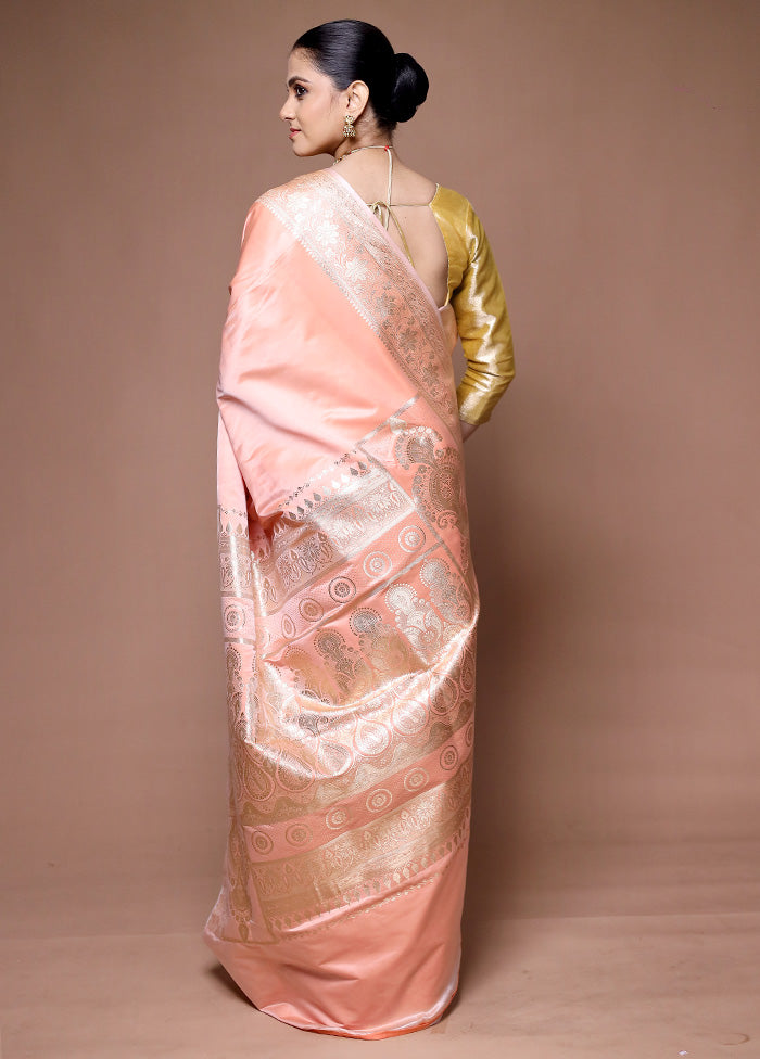 Pink Banarasi Silk Saree With Blouse Piece Buy Cheap 100% Original