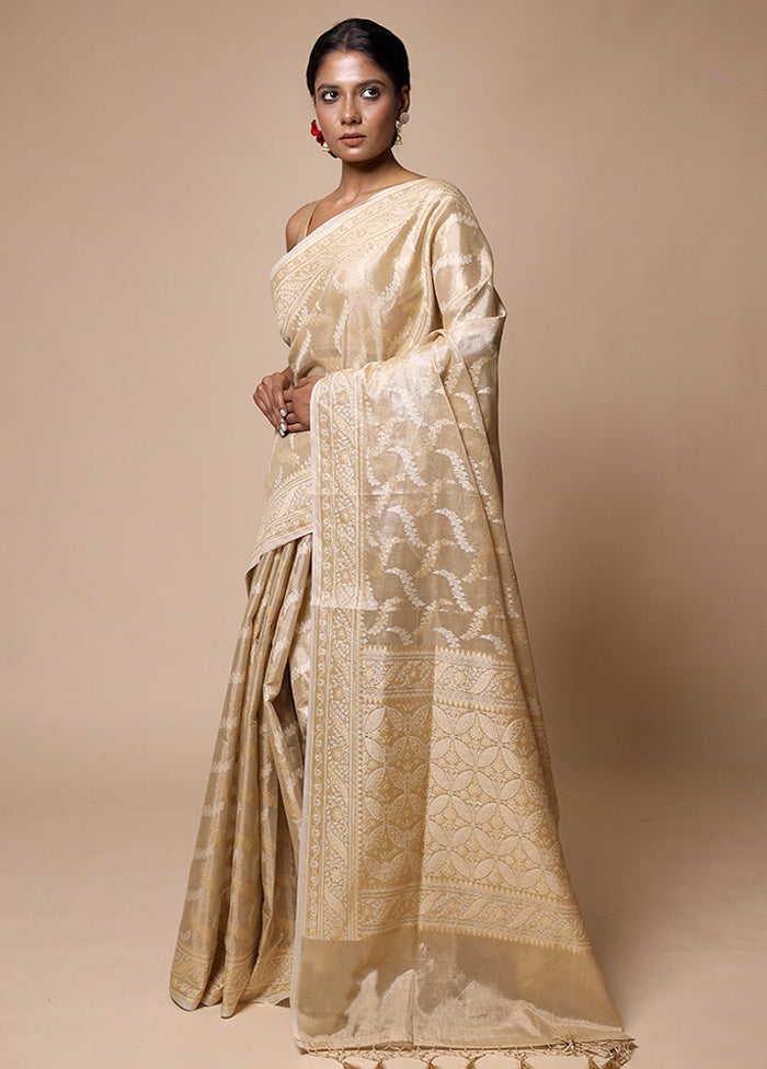 Cream Tissue Silk Saree With Blouse Piece Shop For Online