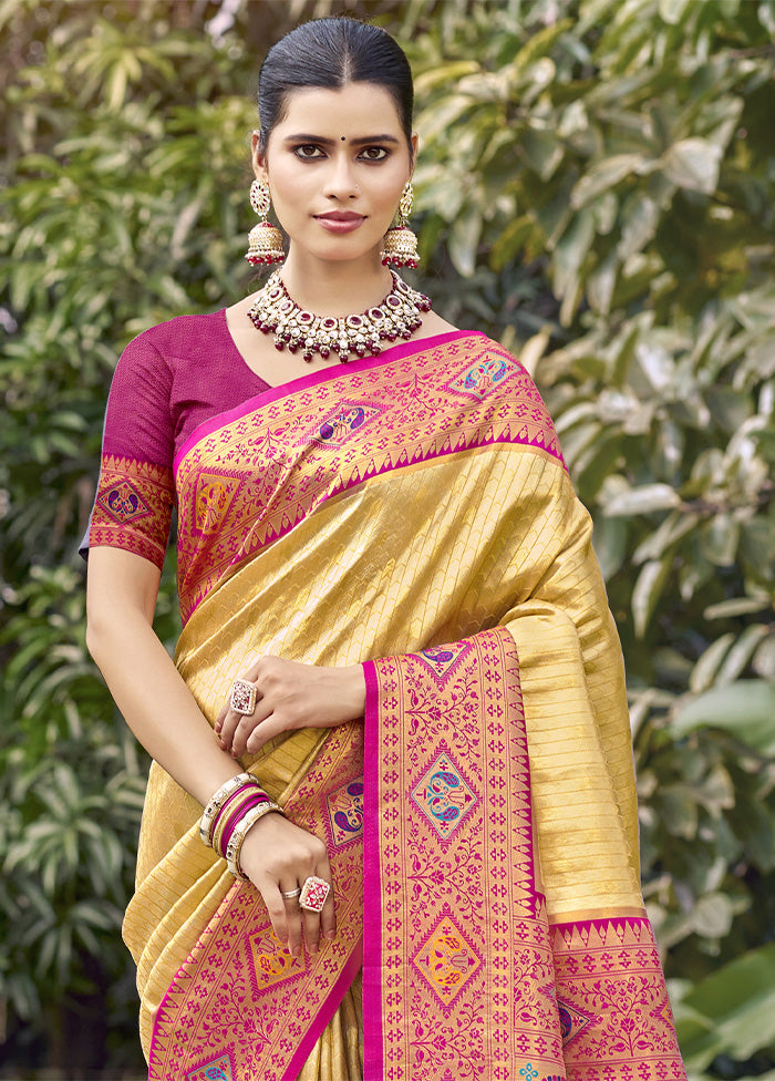 Beige Dupion Silk Saree With Blouse Piece Cheap Lowest Pice