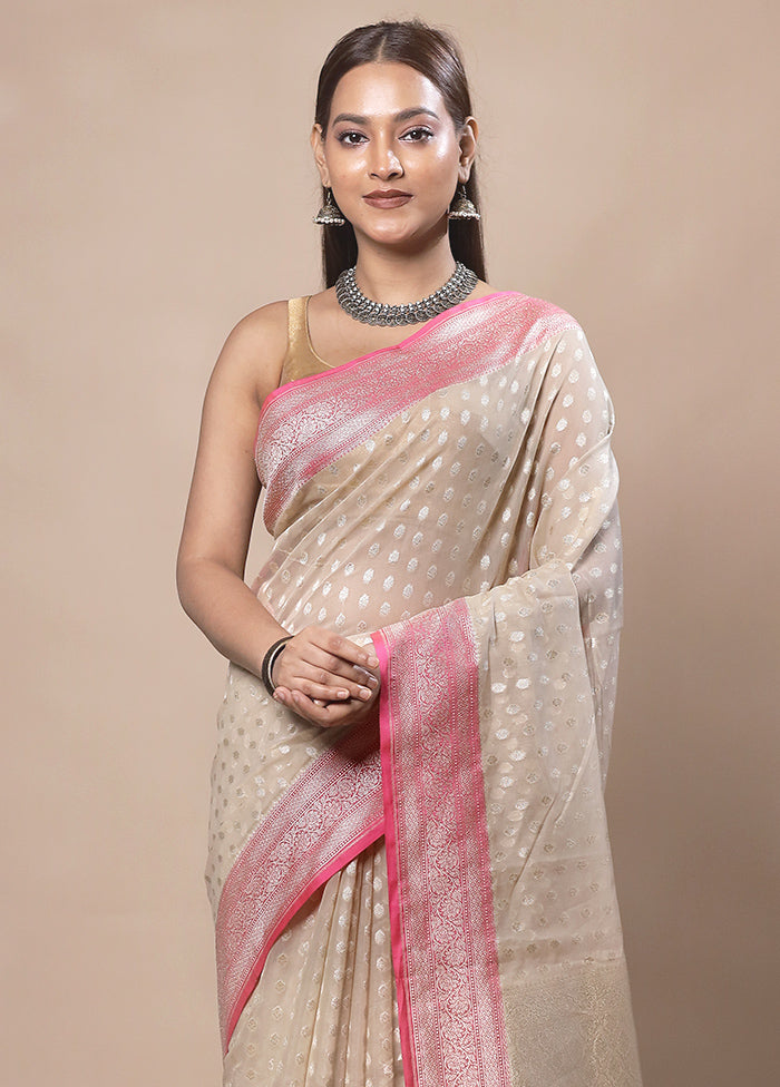 Off White Kora Silk Saree With Blouse Piece Cheap Sale Cheapest