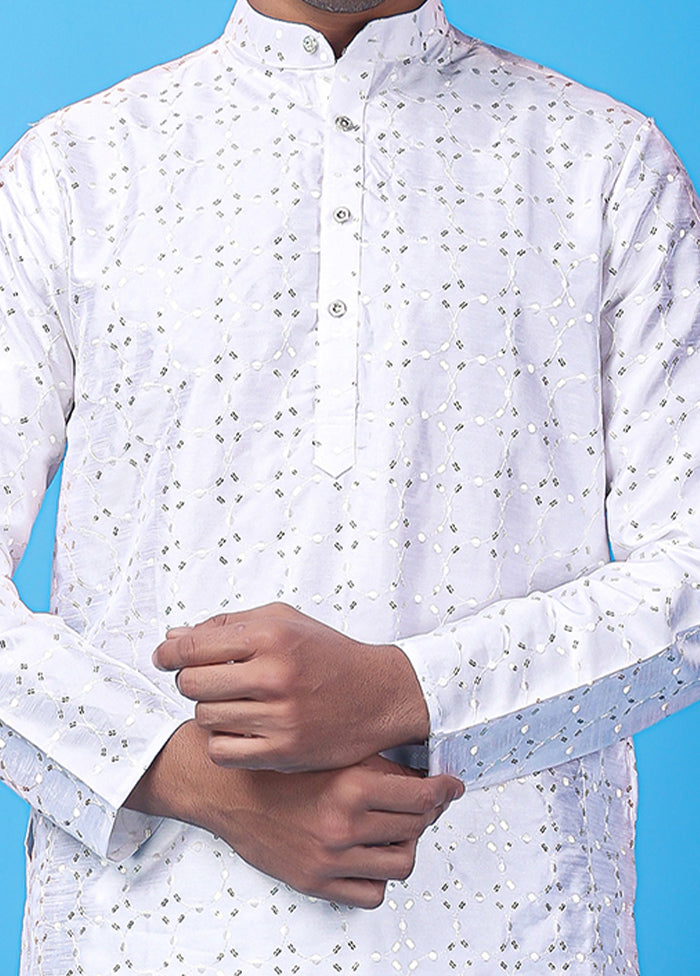 White Silk Embroidered Knee Length Kurta Buy Cheap Cheap