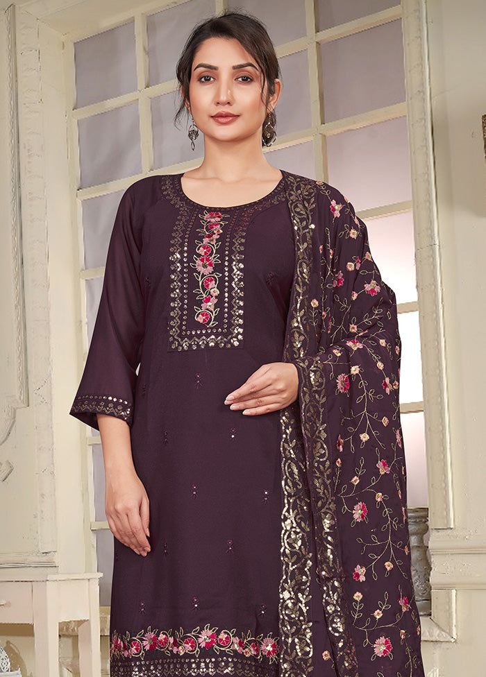 3 Pc Brown Readymade Georgette Suit Set From China Sale Online