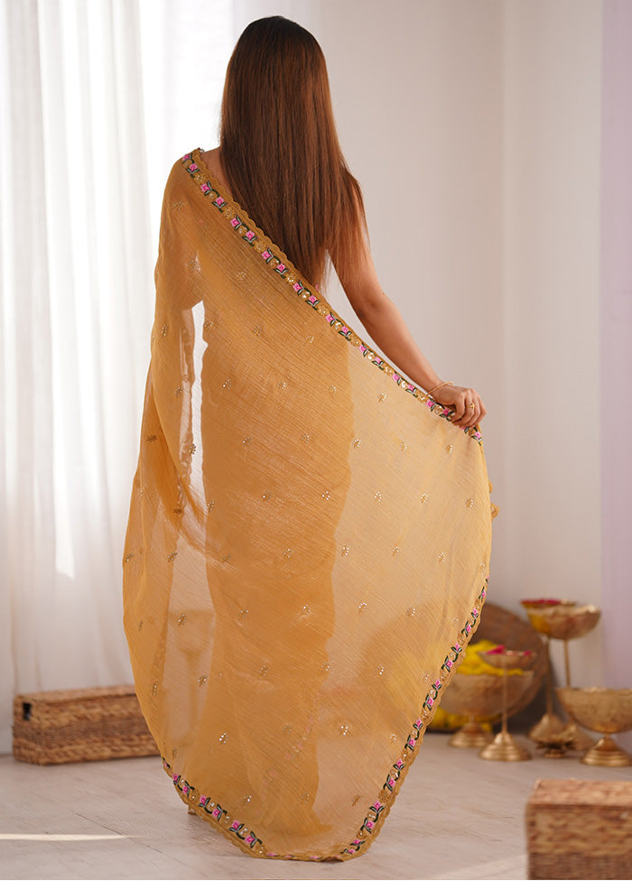 Mustard Spun Silk Saree With Blouse Piece Discount Looking For