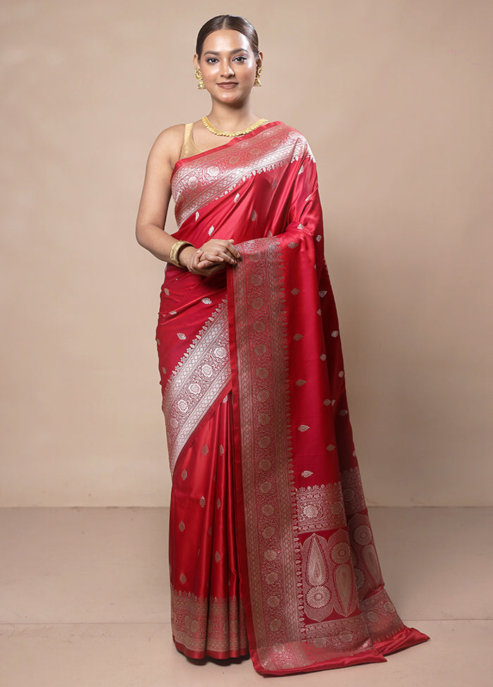 Red Katan Silk Saree With Blouse Piece Discount View