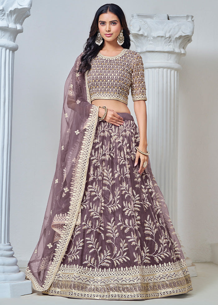 3 Pc Lavender Net Semi Stitched Lehenga Set Cheap Manchester Great Sale