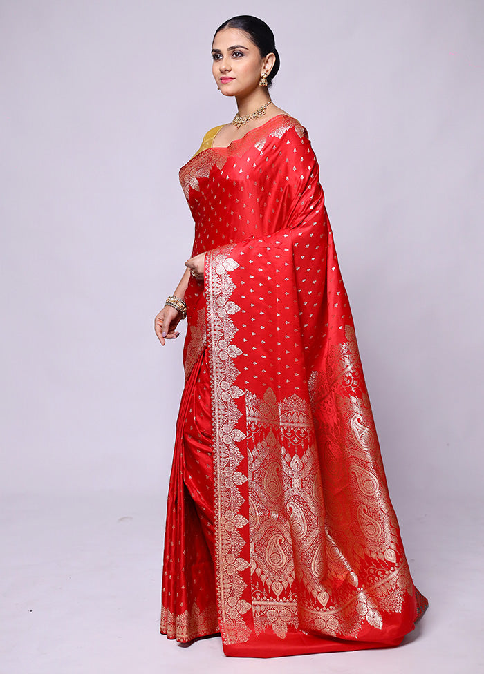 Red Banarasi Silk Saree With Blouse Piece Cheap Visa Payment