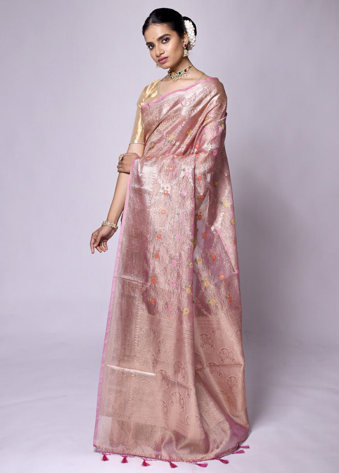 Pink Crushed Tissue Silk Saree With Blouse Piece Cheapest