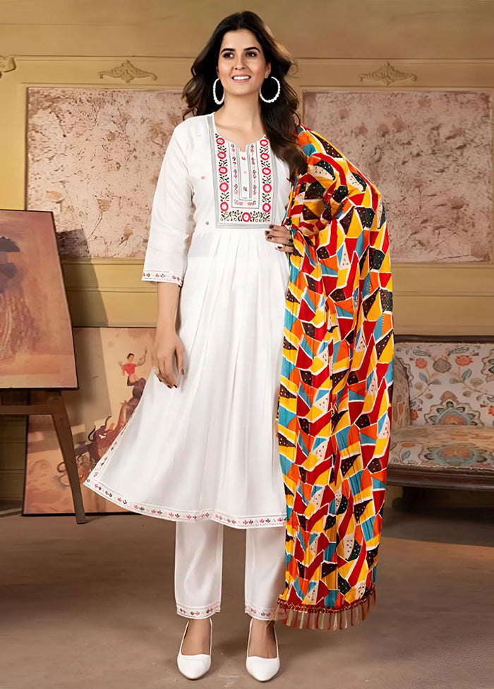 3 Pc White Readymade Viscose Suit Set Cheap Sale Wiki