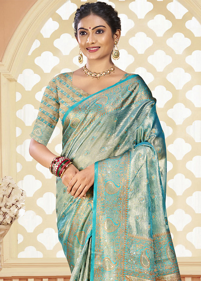 Sky Blue Dupion Silk Saree With Blouse Piece Quality Free Shipping For Sale