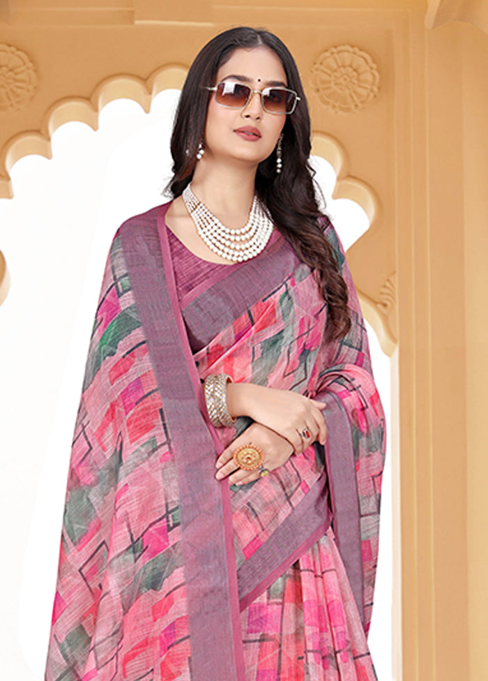 Multicolor Linen Silk Saree With Blouse Piece Recommend Online