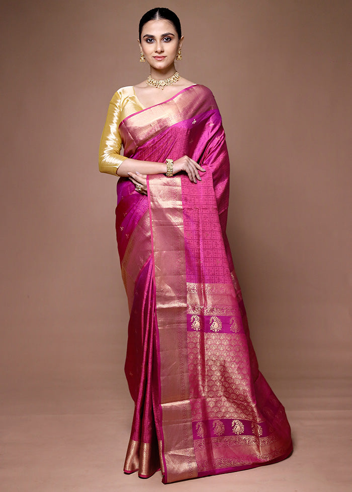 Pink Handloom Kanjivaram Pure Silk Saree With Blouse Piece Discount Low Cost