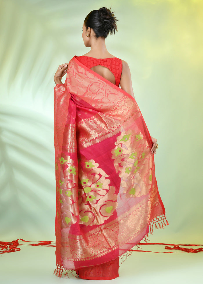 Hot Pink Pure Cotton Saree With Blouse Piece Outlet 2025 New