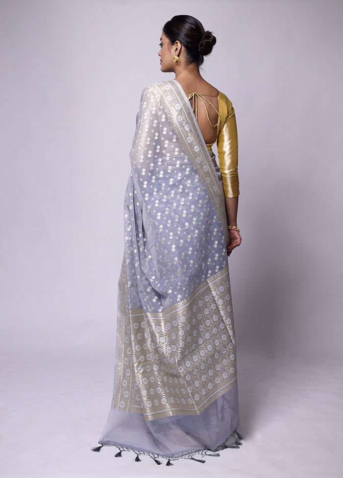 Grey Kora Silk Saree With Blouse Piece Clearance Online Fake