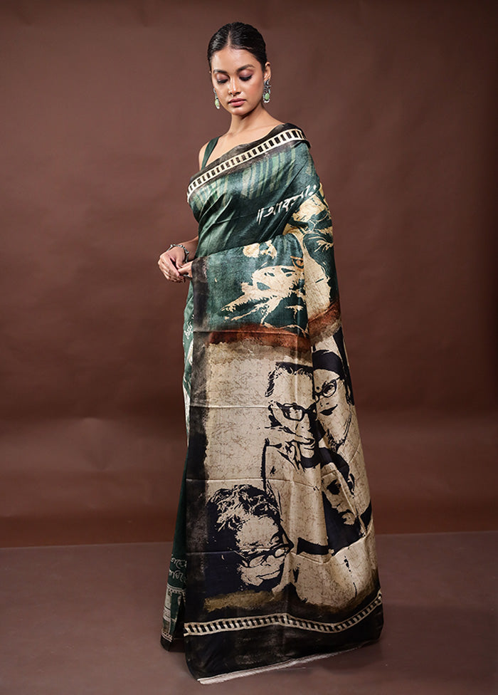 Green Printed Pure Silk Saree Without Blouse Piece Clearance 2025 Unisex