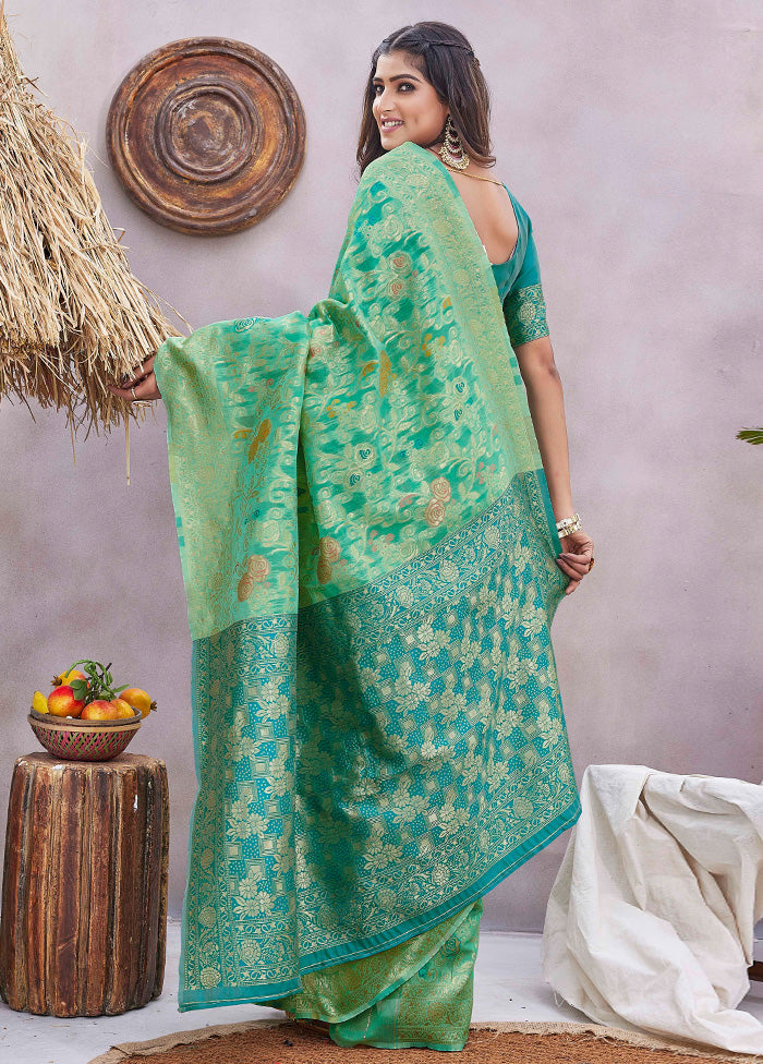 Green Banarasi Silk Saree With Blouse Piece Outlet Online Shop