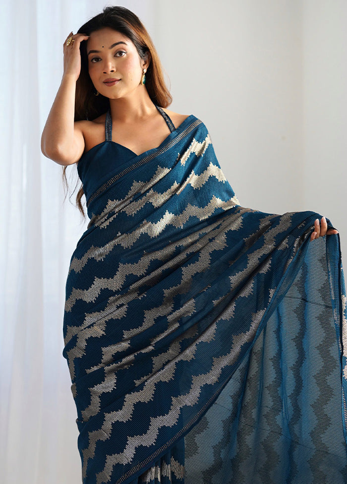 Teal Georgette Saree With Blouse Piece Sale Discount