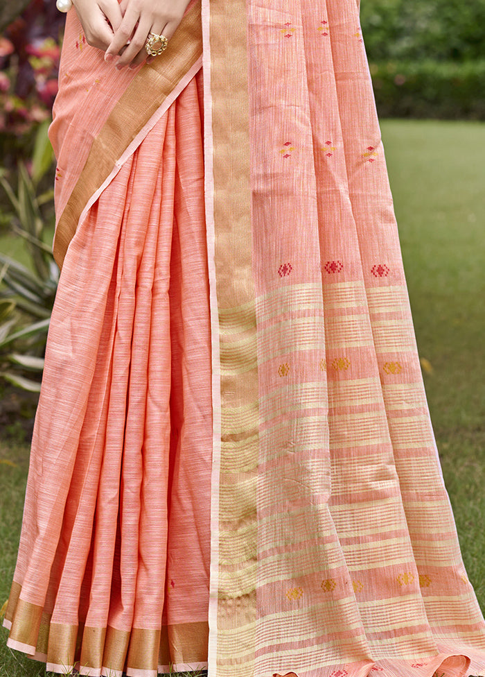 Light Pink Cotton Saree With Blouse Piece For Cheap Cheap Online