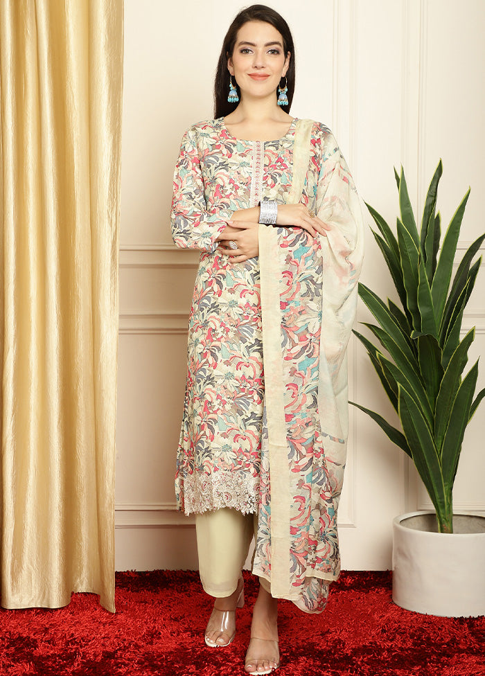 3 Pc Multicolor Unstitched Silk Suit Set Very Cheap Pice