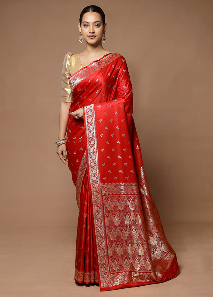 Red Banarasi Silk Saree With Blouse Piece Cheapest Pice