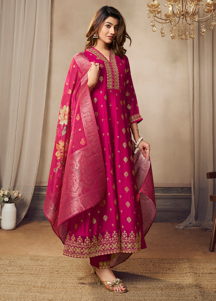 3 Pc Pink Readymade Silk Dupatta Suit Set Clearance Manchester Great Sale