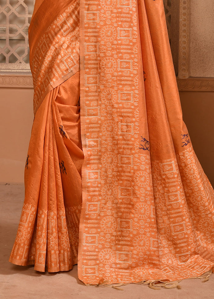 Orange Spun Silk Saree With Blouse Piece Outlet Locations Cheap Pice