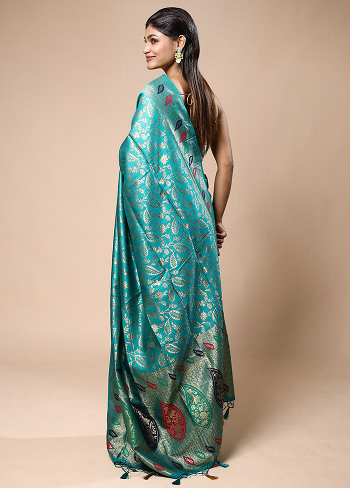 Teal Blue Dupion Silk Saree With Blouse Piece Cheap Wholesale