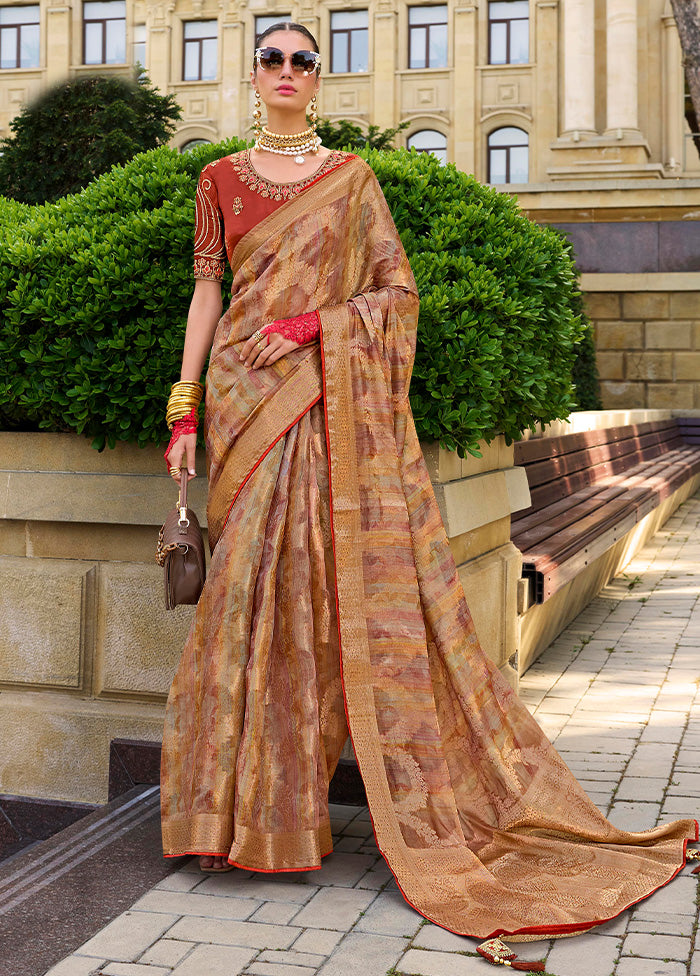 Rust Spun Silk Saree With Blouse Piece Shipping Discount Sale