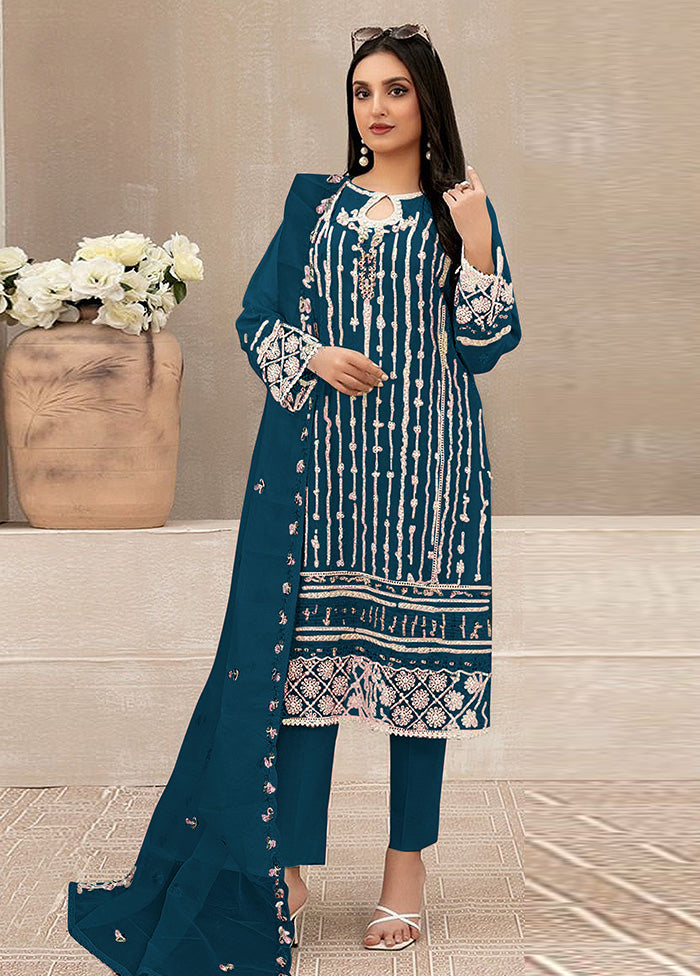 3 Pc Aqua Semi Stitched Georgette Suit Set Nicekicks Online