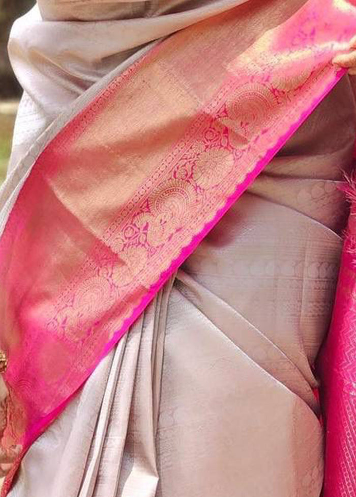 Grey Banarasi Silk Saree With Blouse Piece Fashion Style Cheap Online