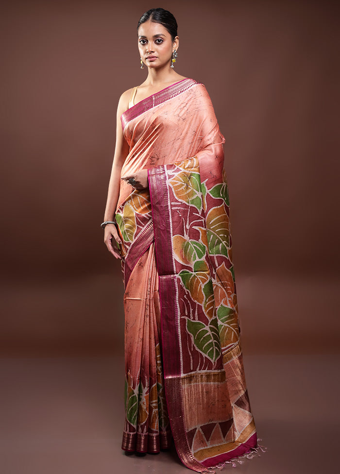 Rust Printed Pure Silk Saree Without Blouse Piece Clearance Good Selling