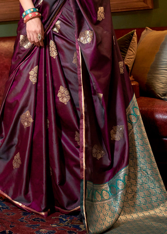 Wine Satin Silk Saree With Blouse Piece Clearance Clearance