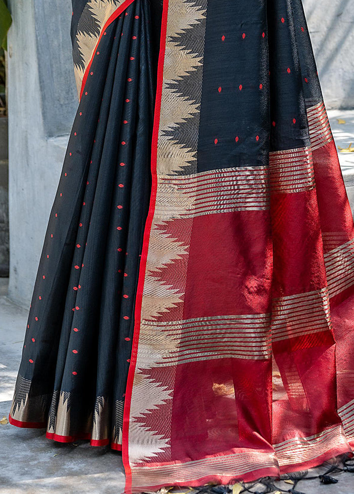 Black Tussar Silk Saree With Blouse Piece Sale Low Shipping Fee