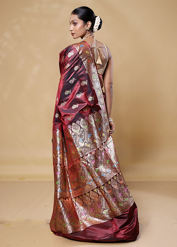 Brown Banarasi Silk Saree With Blouse Piece Brand New Unisex Sale Online