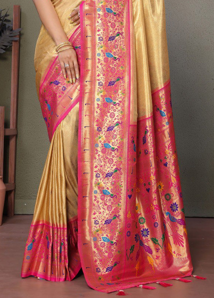 Cream Banarasi Silk Saree With Blouse Piece Buy Sale Online