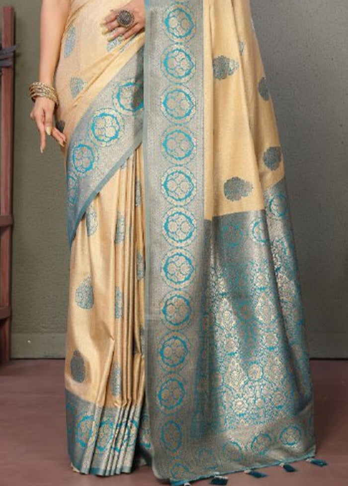 Cream Spun Silk Saree With Blouse Piece Comfortable