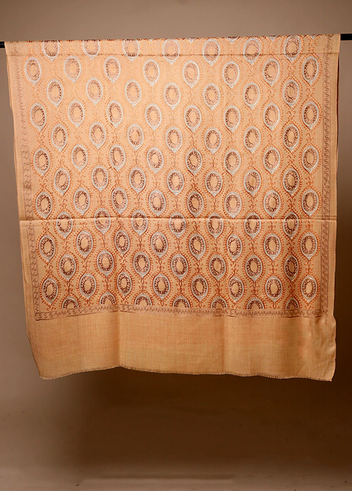 Cream Butta Work With Zari Woven Border Shawl Discounts Cheap Pice